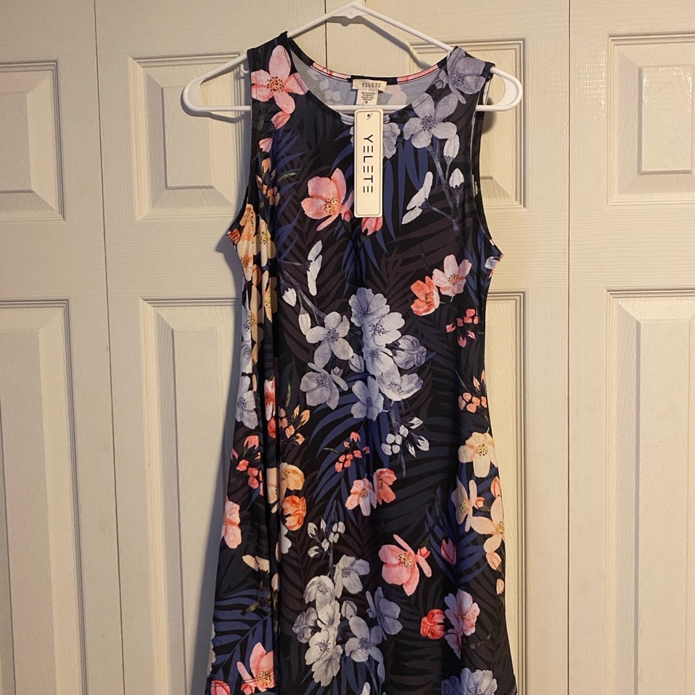 Yelete Navy Floral Midi Dress